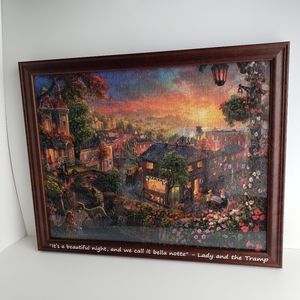 Thomas Kinkade Disney Lady and the Tramp Puzzle Glued and Framed